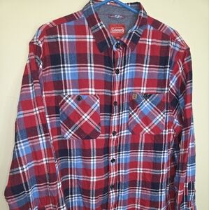 COLEMAN Men's Plaid Flannel Shirt XXL Red Blue 100% Cotton